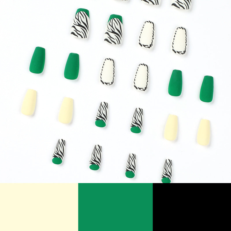 Women's Fashion Green Edge French Black Striped Wear Nail
