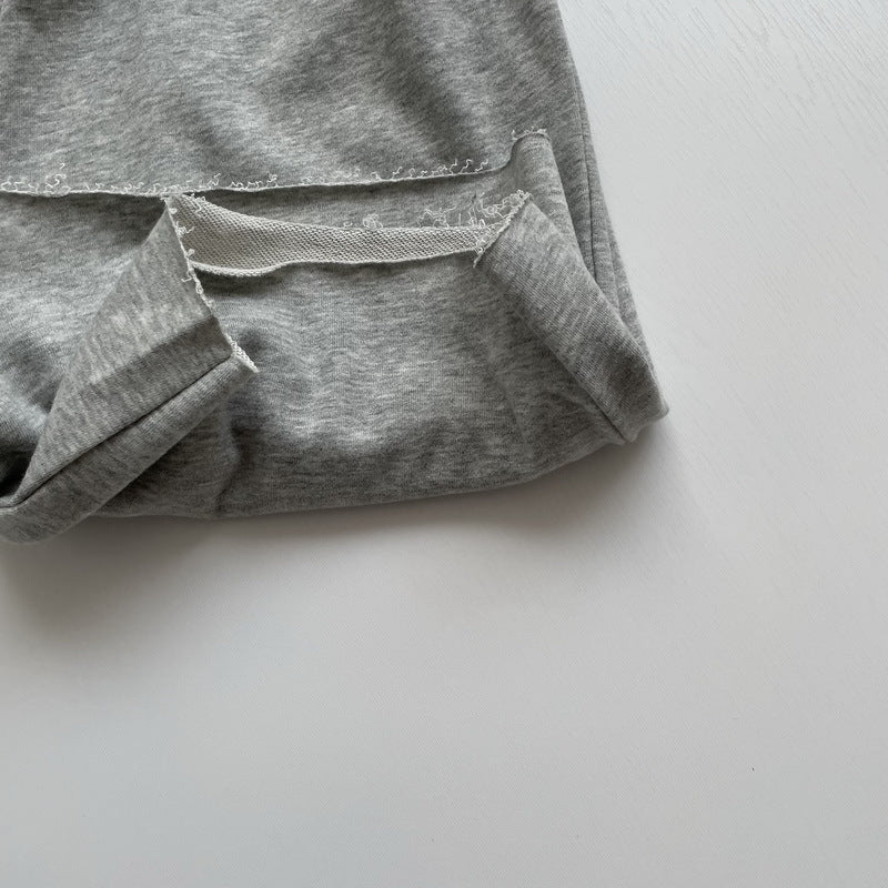 Vintage Linen Grey Green Letter Embroidered Loose Shorts