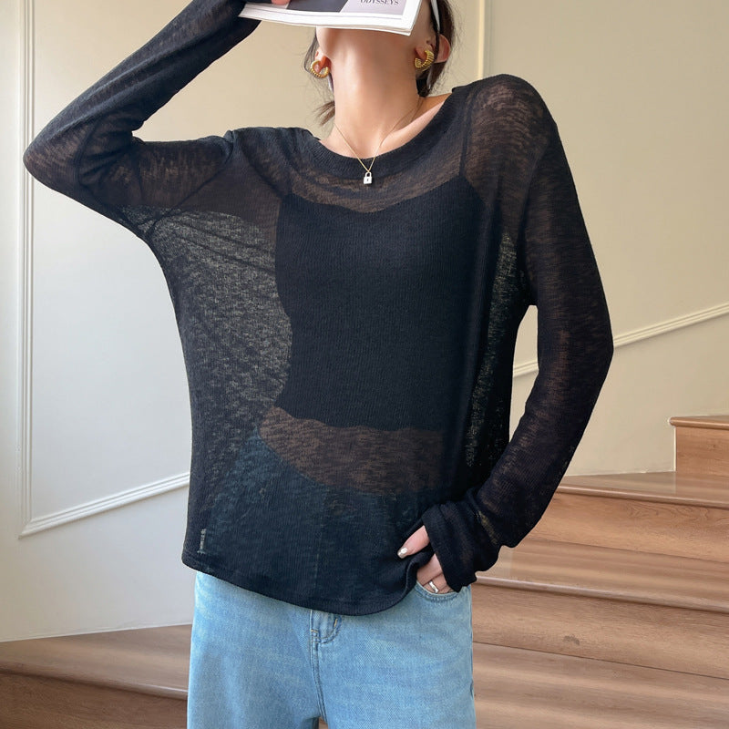 Women's Loose Knitted Blouse Idle Style High-grade Long-sleeved T-shirt