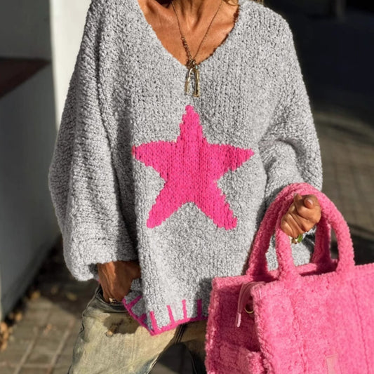Casual Loose Loop Yarn V-neck Women's Sweater