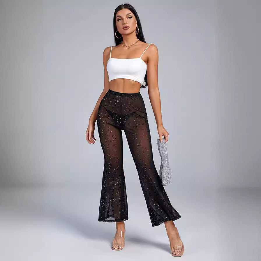 Women's Solid Color Versatile Mesh Sheer Casual Trousers