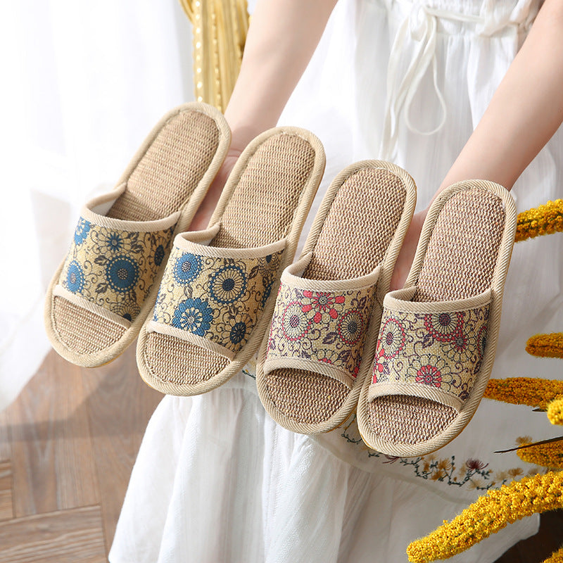 Cloth Linen Slippers With Thick Soles In The Bedroom