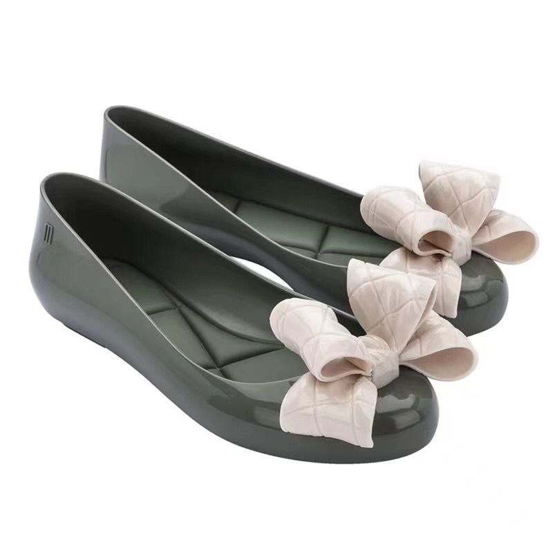 Big Bow Flat Fish Mouth Jelly Women's Shoes Round Toe