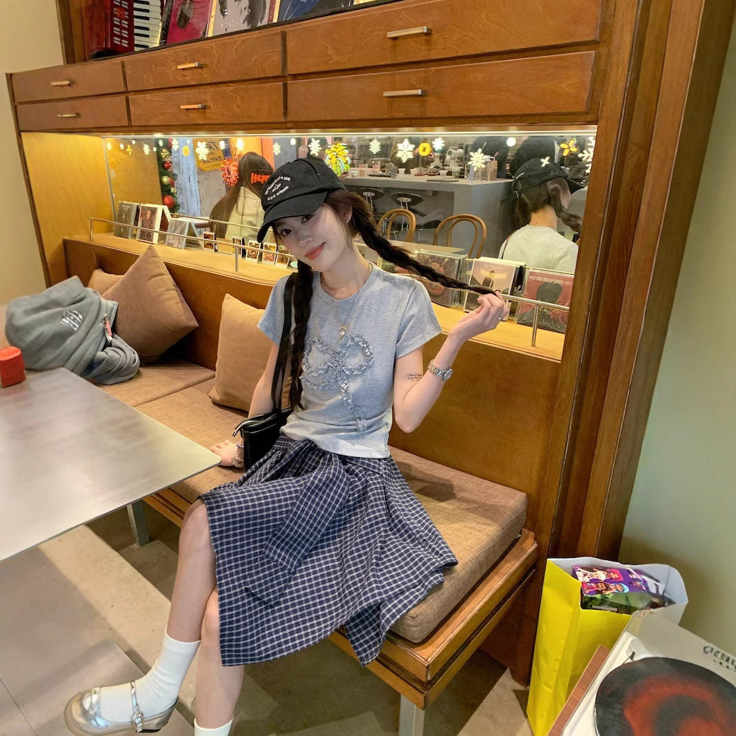 Cropped Top With Sleeves And A Skirttwo-piece Set