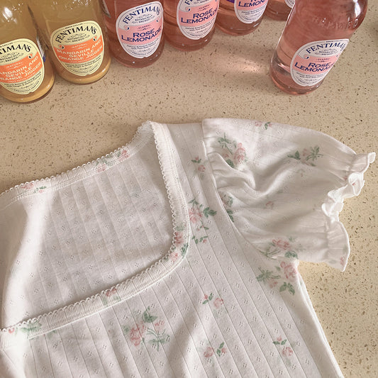Retro fransk pige creme rose korte ærmer