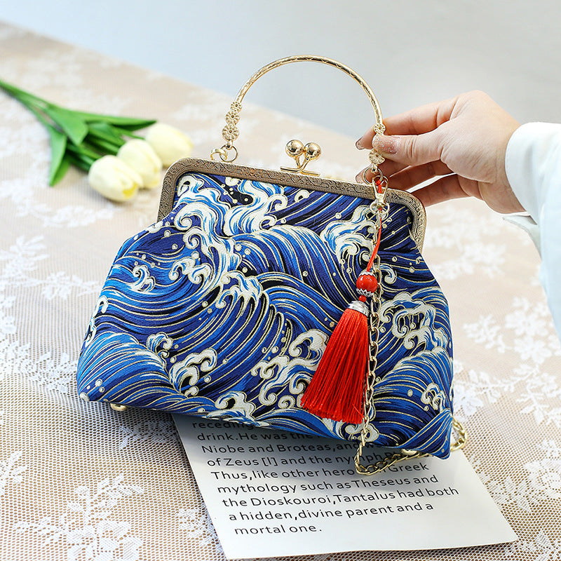 New Chinese Style Retro National Style Embroidered Clutch Bag Red-crowned Crane Handbag