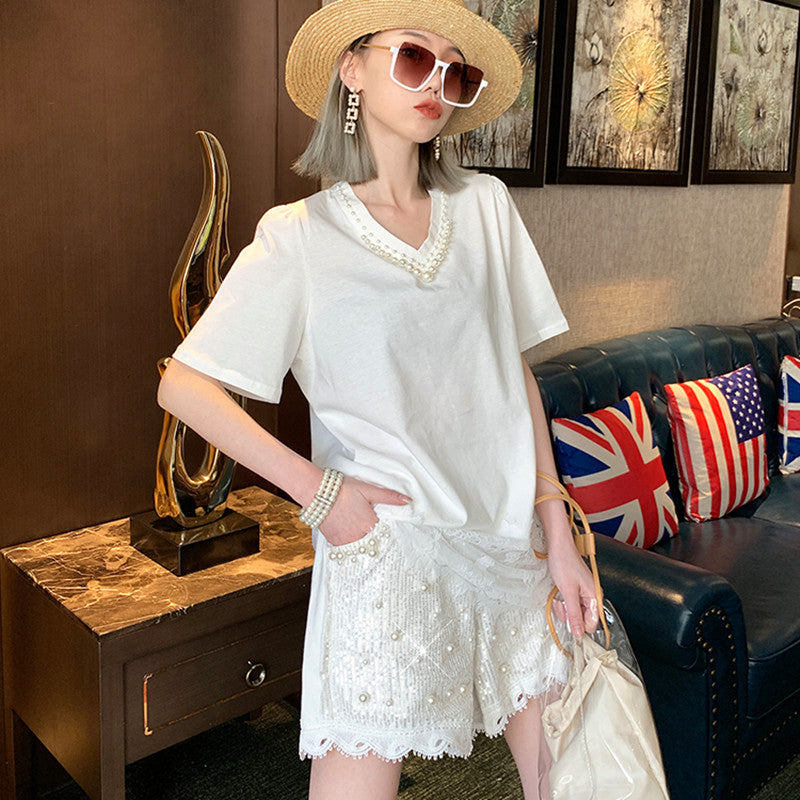 Women's Heavy Industry Pearl Sequin Lace Shorts