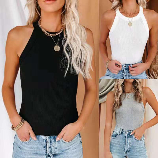 Threaded Vest Round Neck Bottoming T Shirt