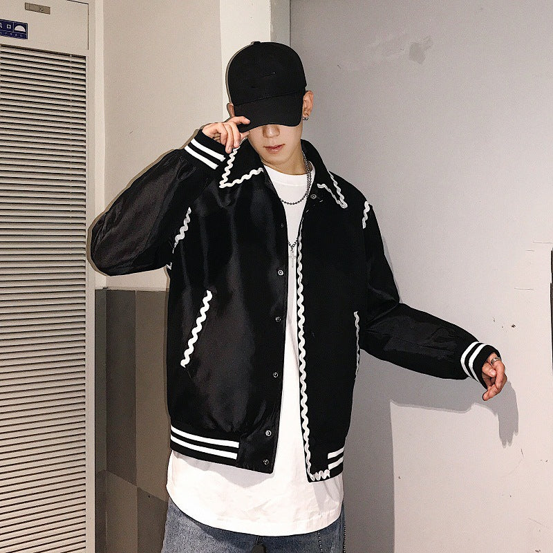 Ins Style Black And White Contrast Color Inlaid Line Bag Edge Gothic Jacket