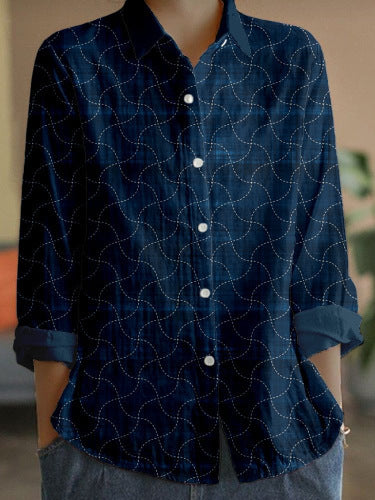 Flowers Print Long Sleeve Shirt Fashion Stand Collar Button Tops For Women Clothing