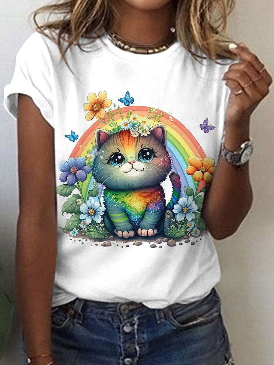 Cute Owl Pattern 3D Printed Round Neck Short Sleeve