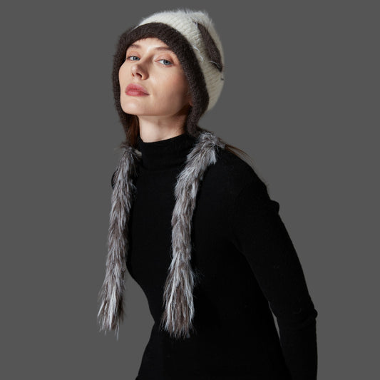 Cat Ears Mink Wool Ear Protection Color Matching Woven Hat Knitted Hat