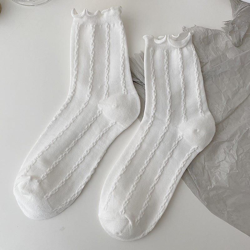 White Lolita Lace Socks Women's Mid Tube Cotton