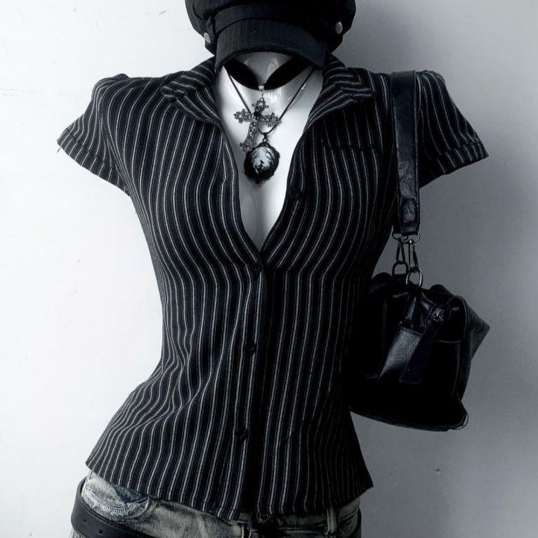 Slimming POLO-collar Button-up Cardigan With Short Sleeves