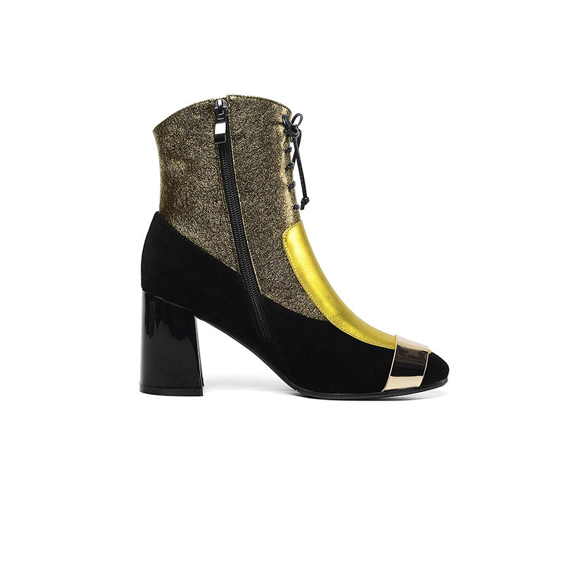 Women's Leather Frosted Thick Heel Square Toe Martin Boots