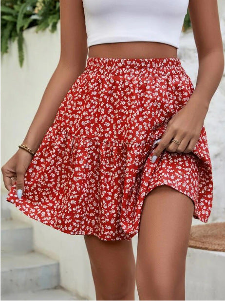 Line Short High Waist Floral Frill Hem Skirt
