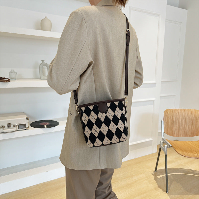 Check Vintage Crossbody Simple Casual Tote Bag