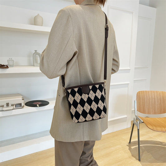 Check Vintage Crossbody Simple Casual Tote Bag