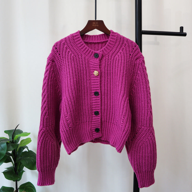 Tykt Strikket Design Sense Niche Sweaterjakke Løs Rund Hals Langærmet Temperament