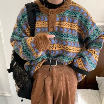 Winter Color Matching Plaid Knitwear For Men