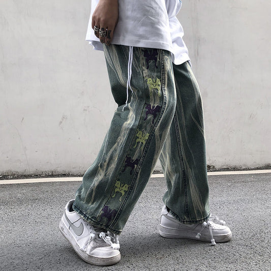 Men's Loose Wash Straight Wide Leg Pants Jeans