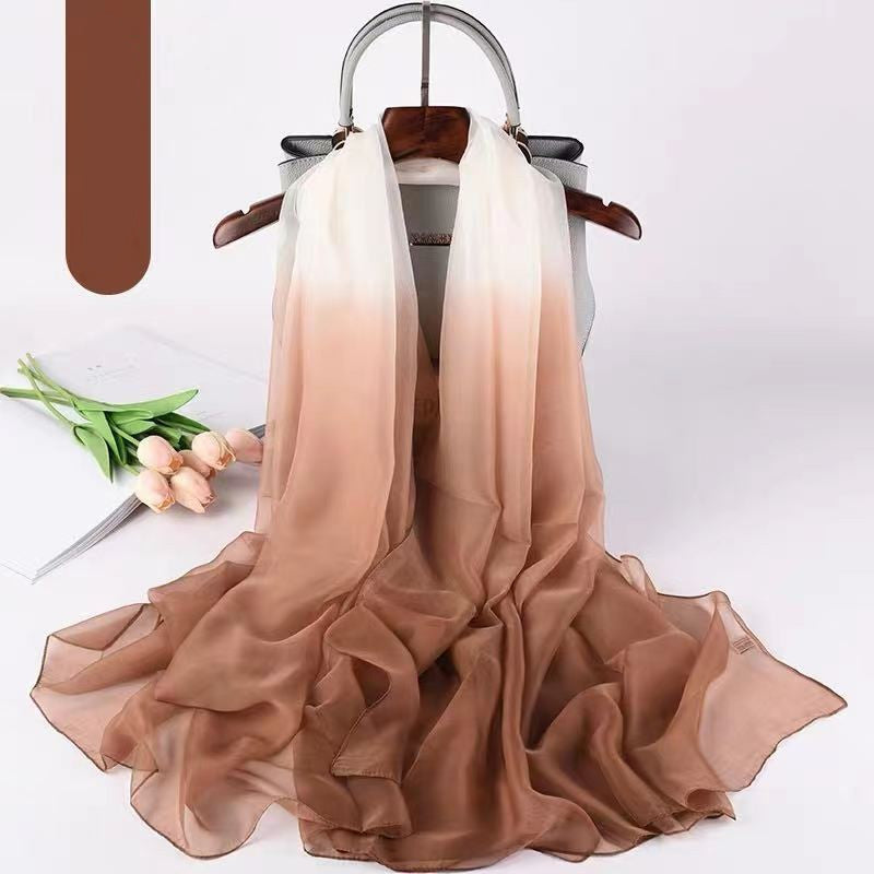 Ladies Gradient Color Summer Soft Yarn Silk Scarf