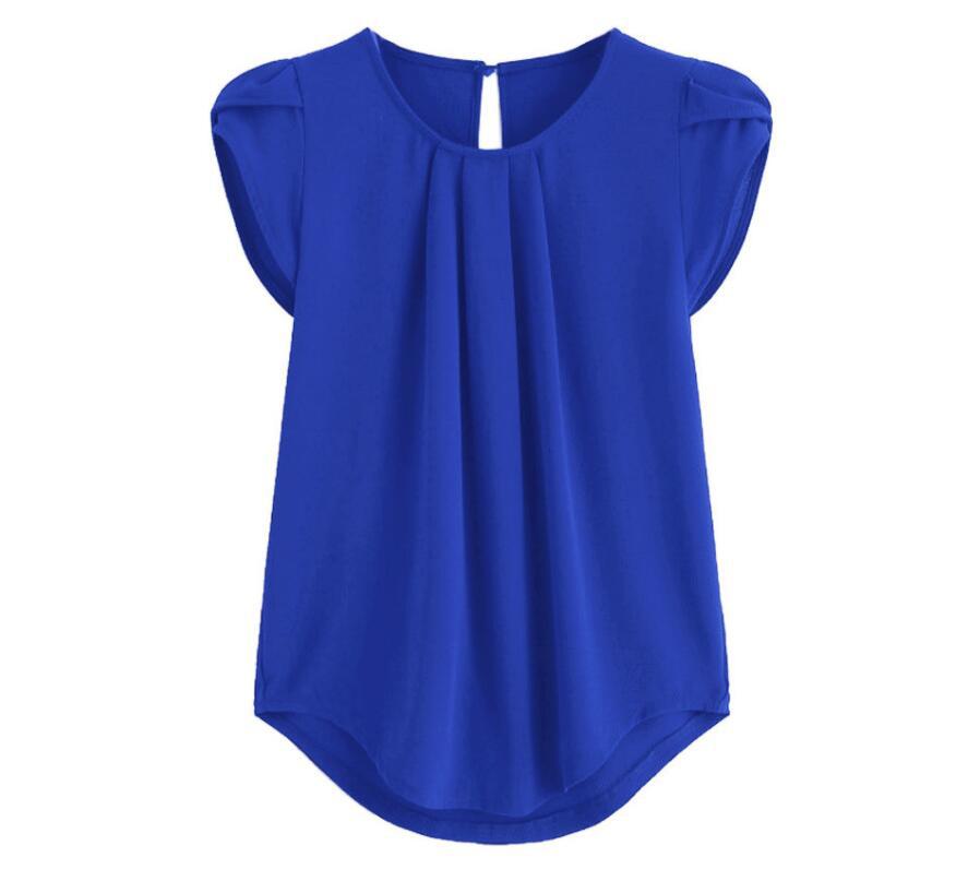 New Solid-color Button-up Short-sleeve Womens Top