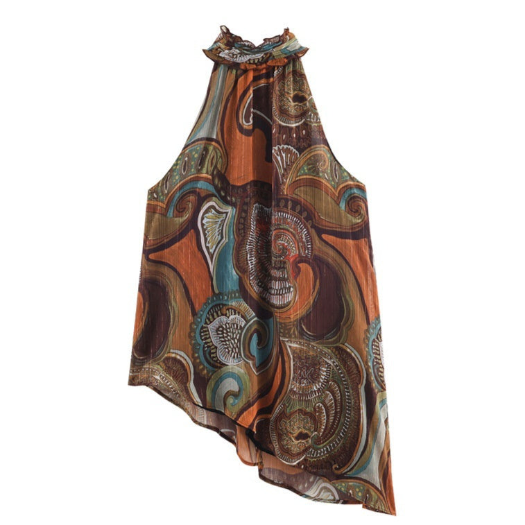 Women's Printed Metallic Asymmetric Top