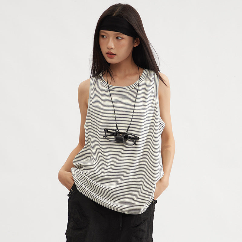 Striped Vest Short Sleeve Women's Loose Slimming Heavy Sleeveless
