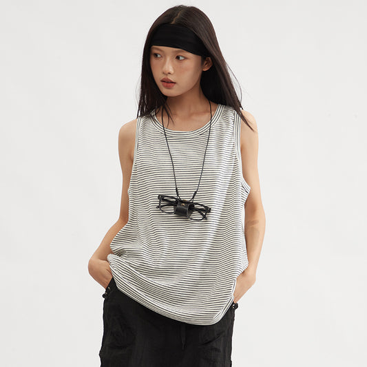 Striped Vest Short Sleeve Women's Loose Slimming Heavy Sleeveless