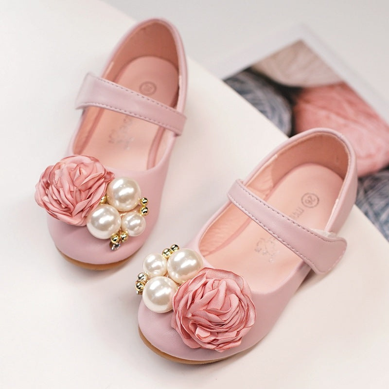 Children's Shoes Korean Version Of The Big Pearl Flower Princess