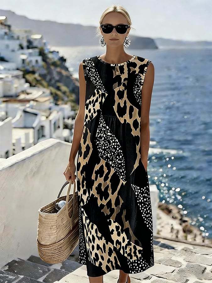 Women's Fashionable Sleeveless Leopard-Print Dress