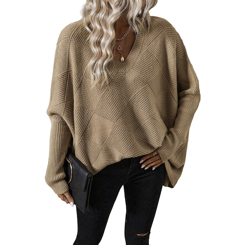 European And American Loose Oversize Knitted Textured Sweater For Women