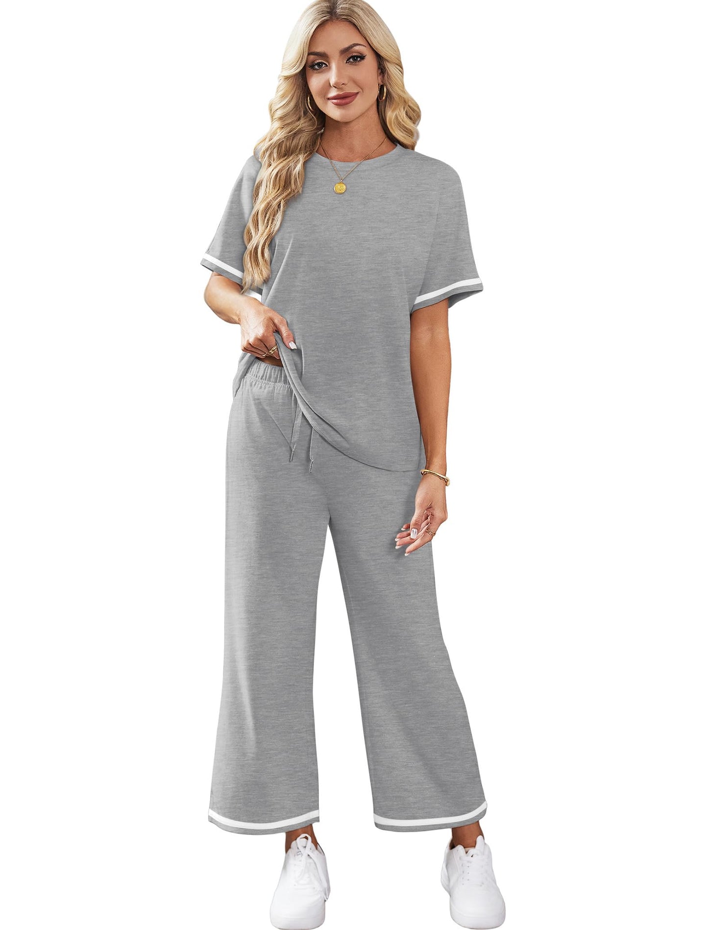 Elegant  Casual  Comfortable Pants And Short-Sleeve Top Two-Piece Set For Women