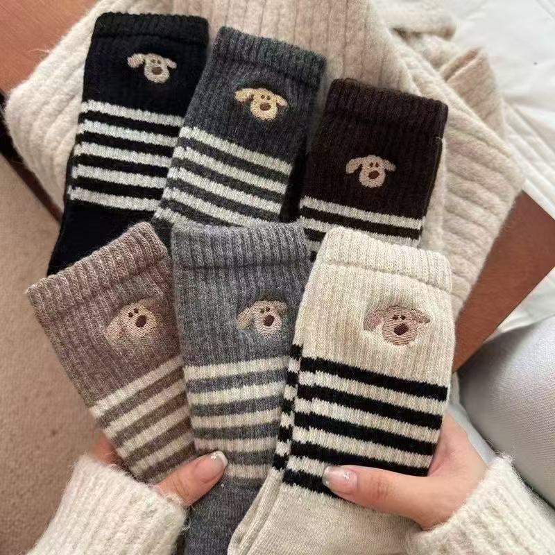 Mid-calf Winter Thickened Striped Solid-color Dopamine-style Slouch Socks