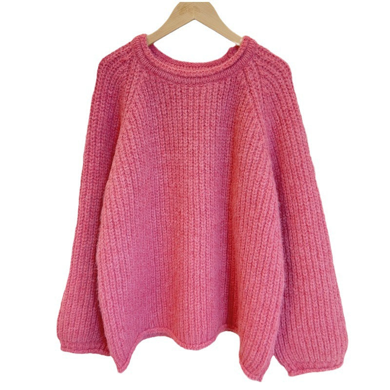 Korean Style Lazy Style Solid Color Curling Coarse Yarn Sweater For Women