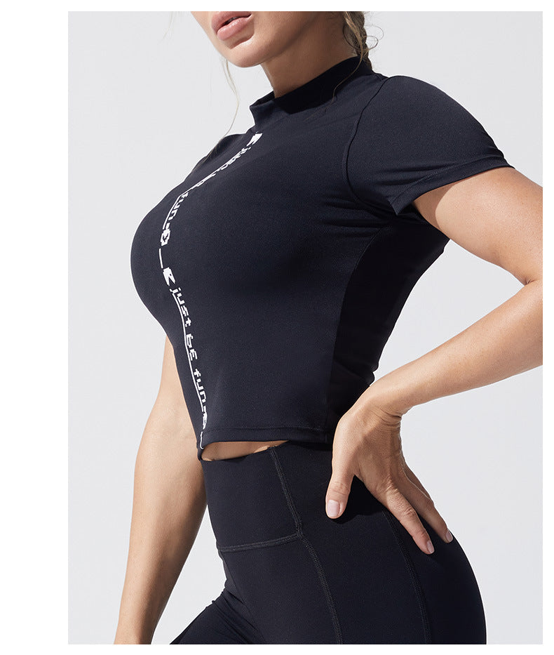 Personalized English Printed Yoga Clothes Short Sleeve