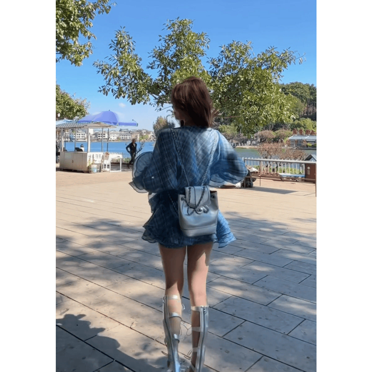 Beach-Style Youthful Plaid Dress With A Puffy Skirt
