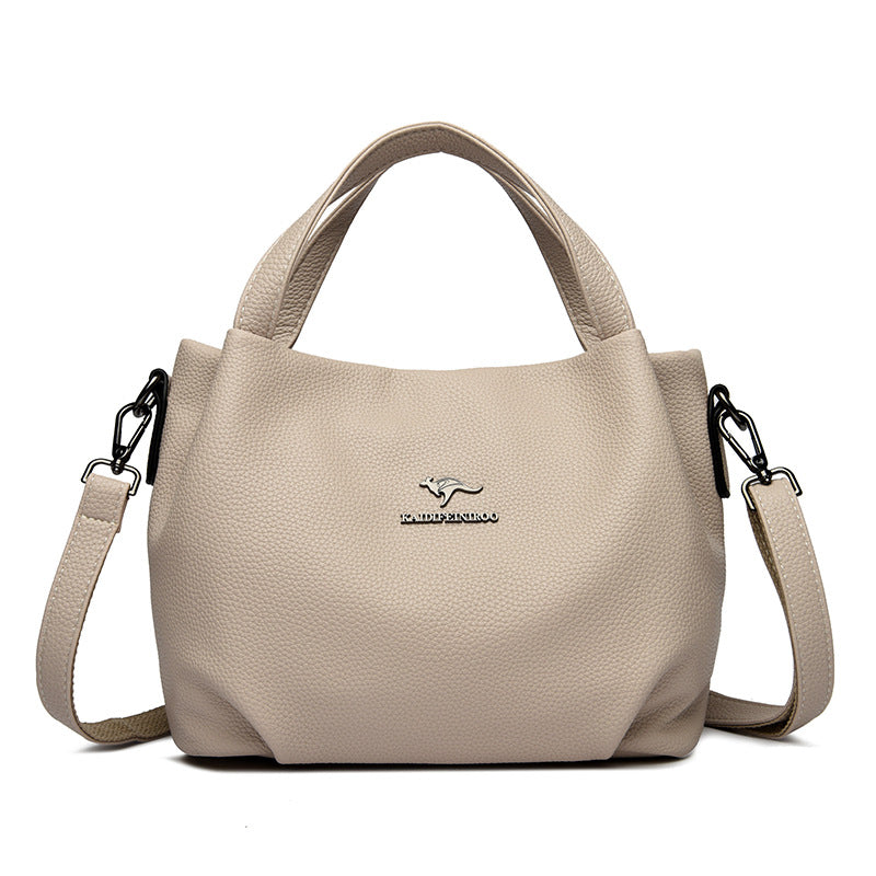 Solid-color High-capacity Versatile Tote Bag With A Textured Lychee Pattern