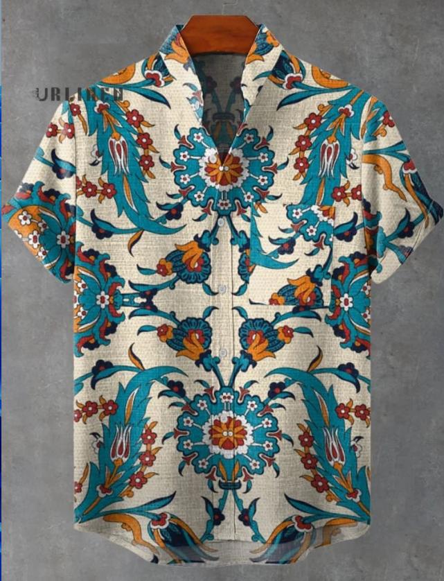 Pattern 3D Digital Printing Loose Trendy Short Sleeve Stand Collar Cardigan Shirt
