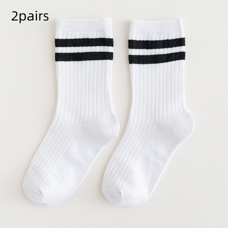Mid-calf Length College Style Parallel Bars Trendy Retro Women's Striped Socks