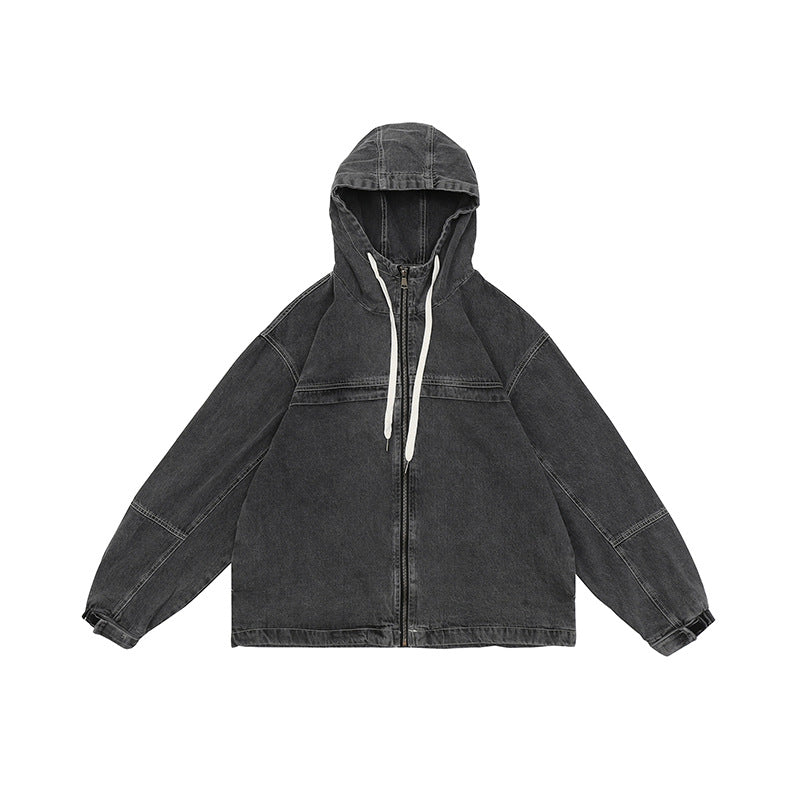 Men's And Women's Fashion Retro Denim Hooded Jacket Top
