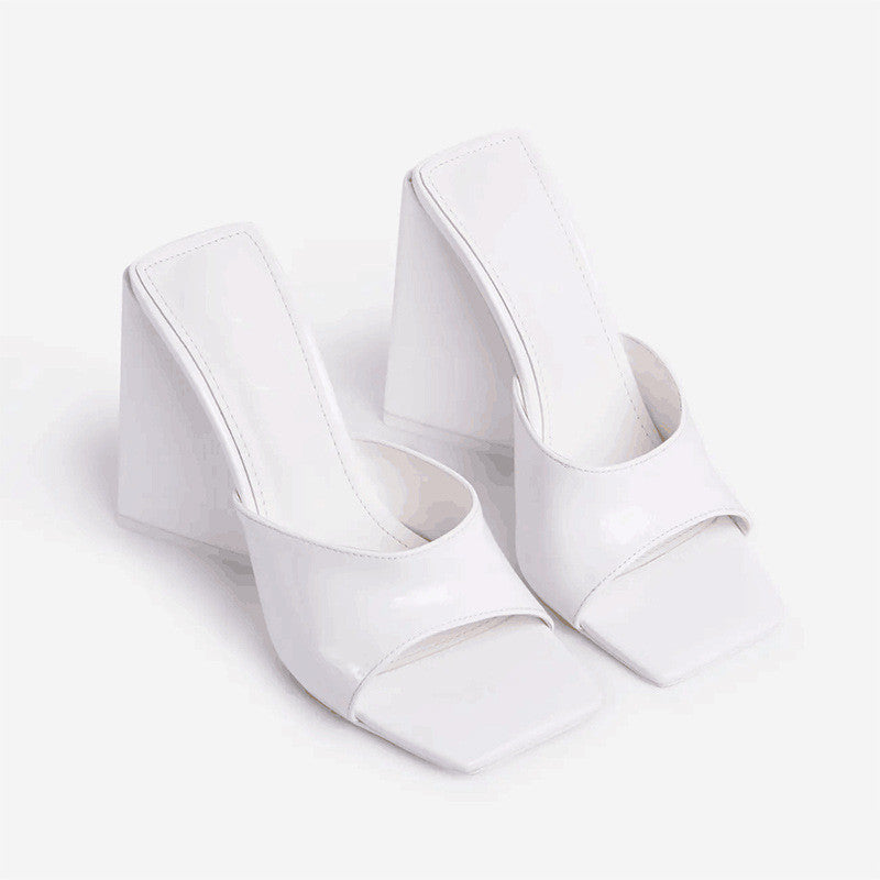 Square Toe Open-toe Tie-dye Bright Color Ultra-high Thick Heel Outer Wear Slippers Europe And America