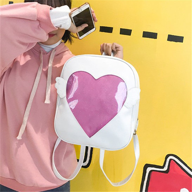 Transparent Cute Heart Window Soft Girl Backpack