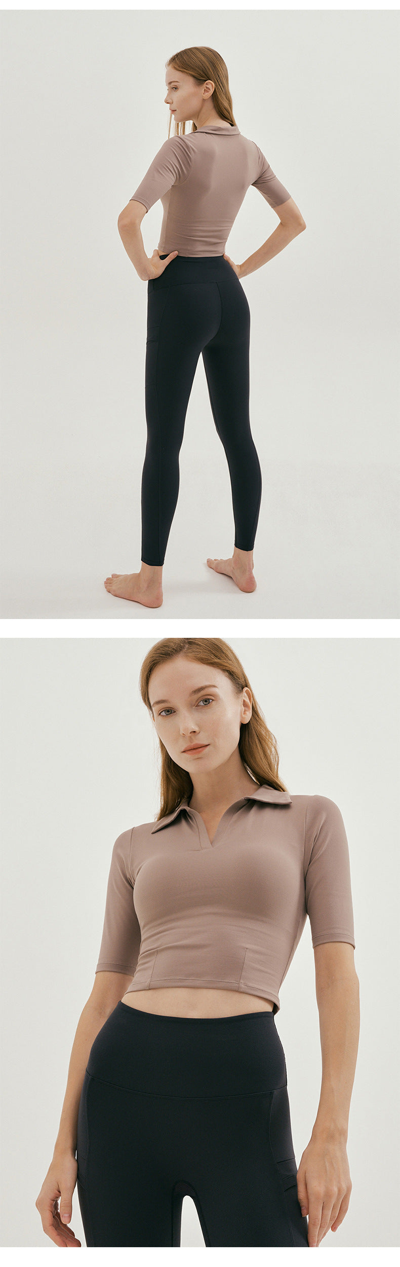 Sexy Slim Fit Short Sleeve Yoga Suit T-shirt Polo Collar Top Nylon Nude Feel Exercise Workout Clothes