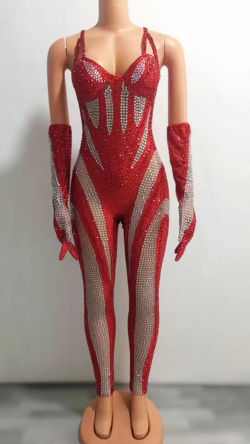 Black And White Contrast Color Gloves Sling Bandeau Slim-fit Sexy The Dinner Party Long Tight Jumpsuit