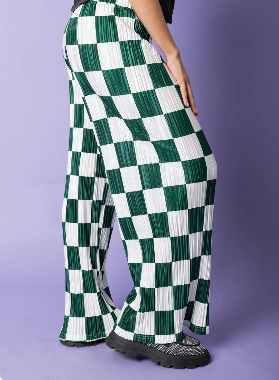 Fashionable Minimalist Plaid Print Pleated Trousers