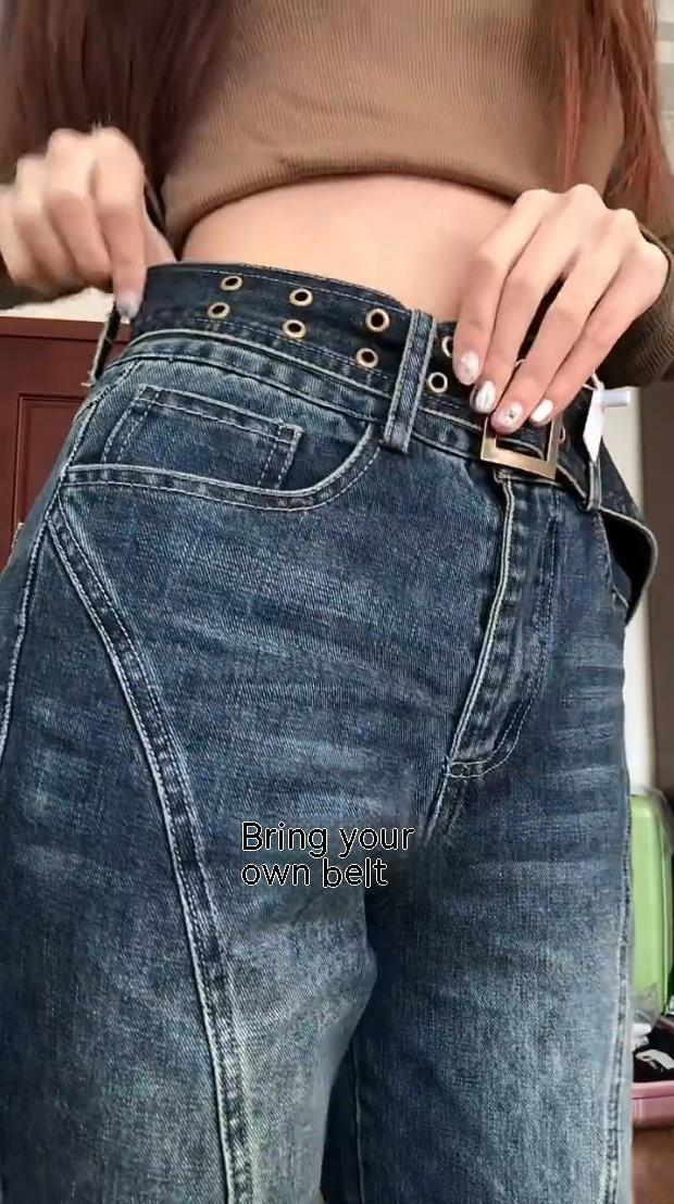 Vaskede Vintage Højtaljede Løse Brede Ben Straight Jeans