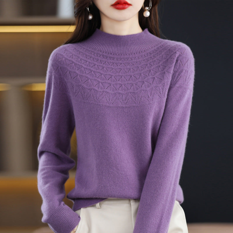 Hollow Wool Base Shirt Women's Clothing Half-collar Wool Sweater
