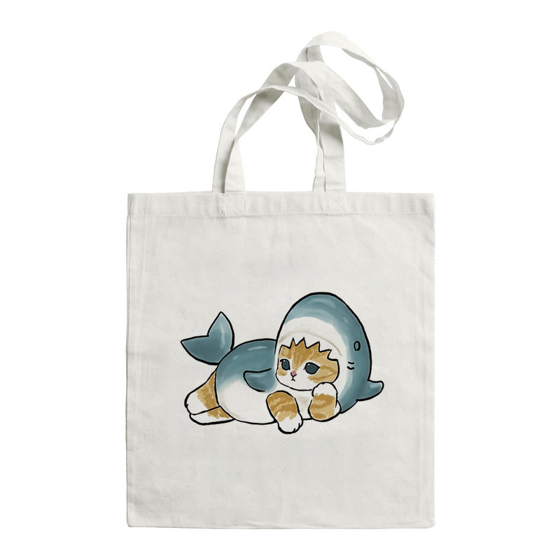 Shark Cat Printed Canvas Bag Shoulder